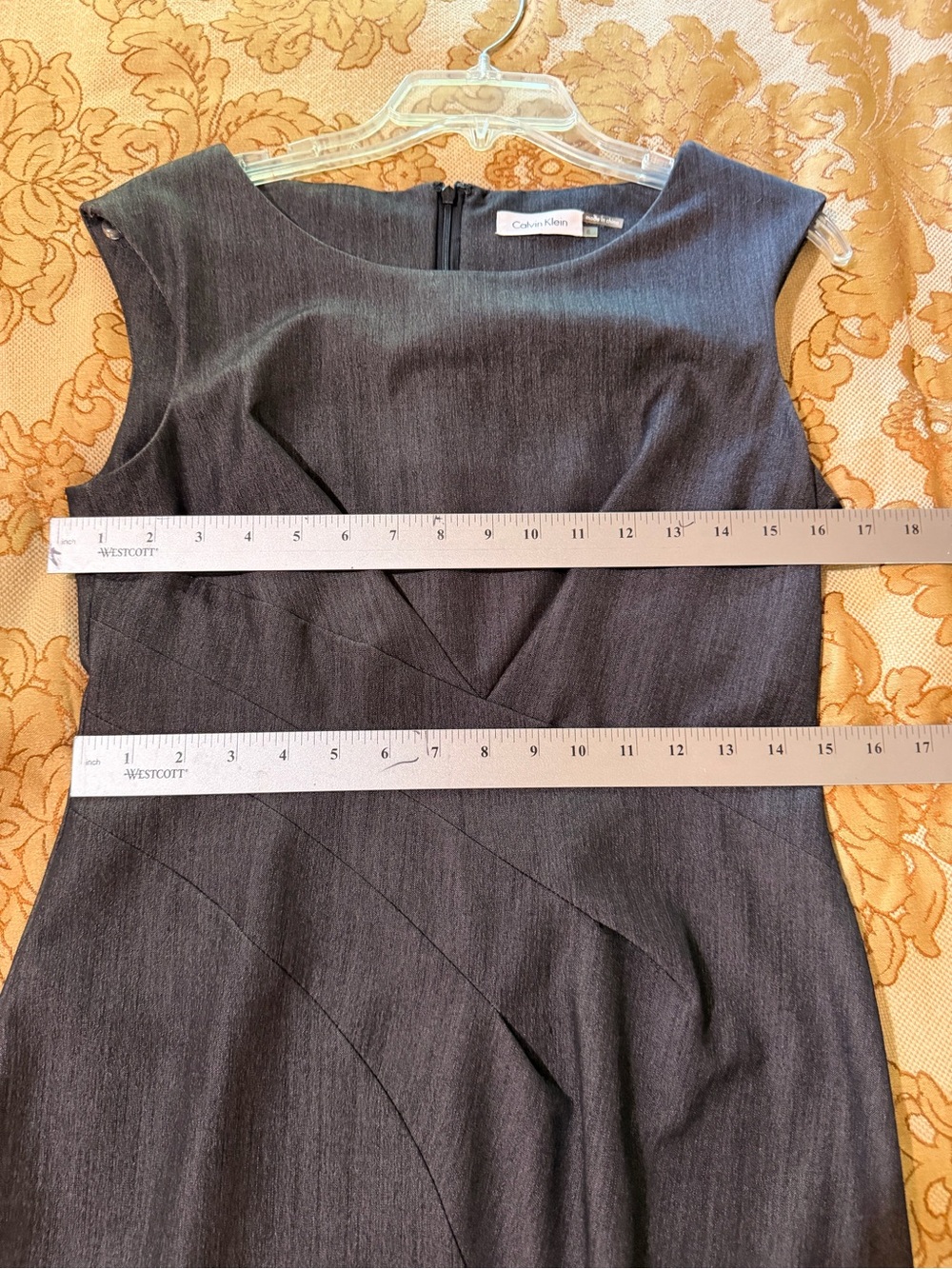Calvin Klein Charcoal Sheath Dress, Professional Style, Font Pleating, Sz 6 - Picture 12 of 14